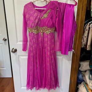 Magenta Pink Anarkali Salwar Indian Pakistani Dress Punjabi Suit